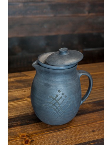 Black Pottery Pitcher with Strainer and Lid