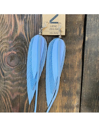 Leather Earrings  - Large Leaves - Shades of Light Blue