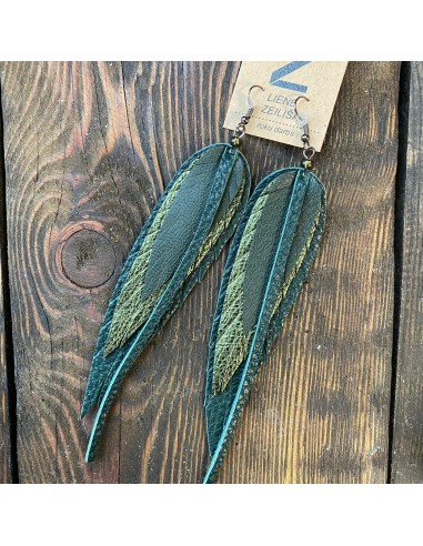 Leather Earrings  - Large Leaves - Shades of Green