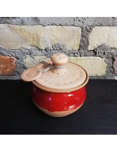 Glazed Pottery Pot - Light Brown & Red