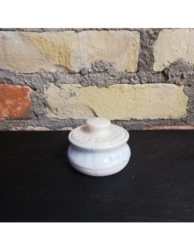 Small Glazed Pottery Pot - White & Blue