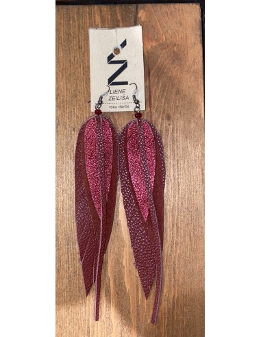 Leather Earrings  - Large Leaves - Red