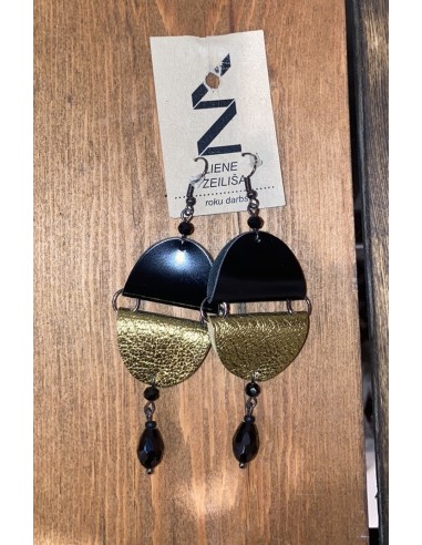 Leather Earrings - Half Rounds - Black & Gold
