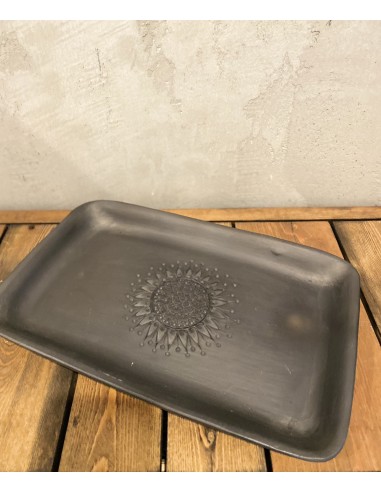 Black Pottery Serving Dish "Sunflower"