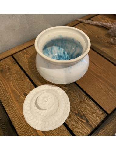 Glazed Pottery Pot - White & Blue