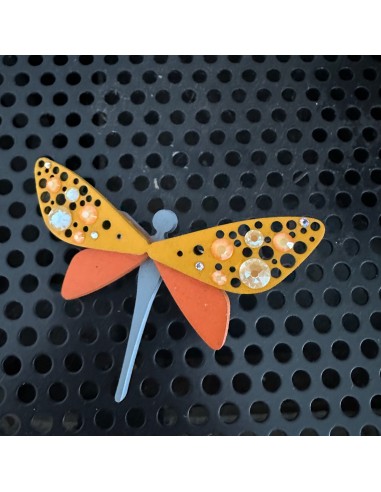 Wooden Pin with Swarovski Crystals "Orange Dragonfly"