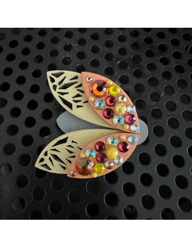 Wooden Pin with Swarovski Crystals "Yellow Fly"