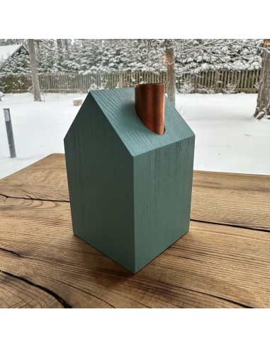 Wooden candlestick "House", Light blue, Size L